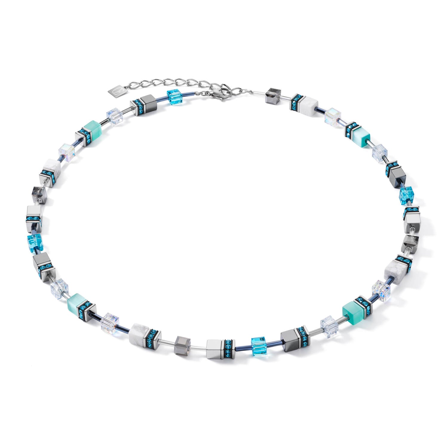 Medium Aqua-White Geo Cube Necklace