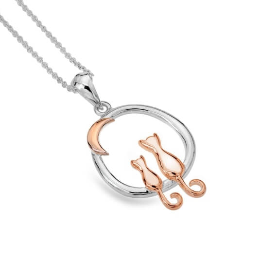 Origins Rose Gold Plated Cats & Moon Round Pendant Necklace