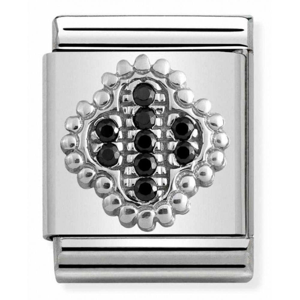 Composable Big Pave Stainless Steel, Sterling Silver & Black Cubic Zirconia Flower Charm