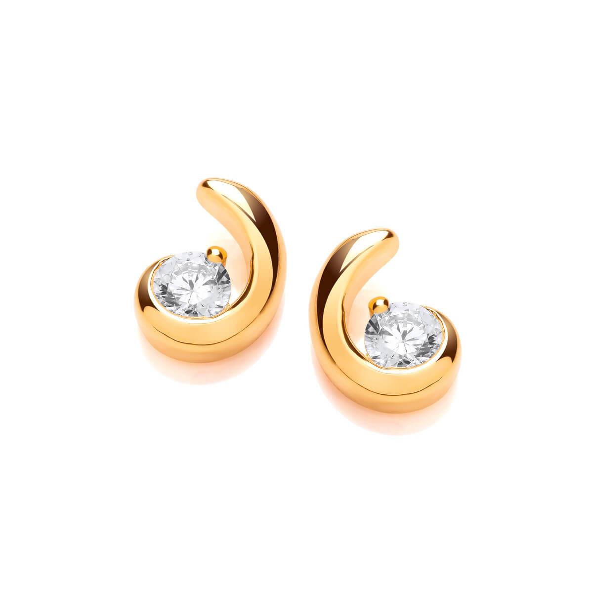 Silver, Gold & Cubic Zirconia Comma Earrings