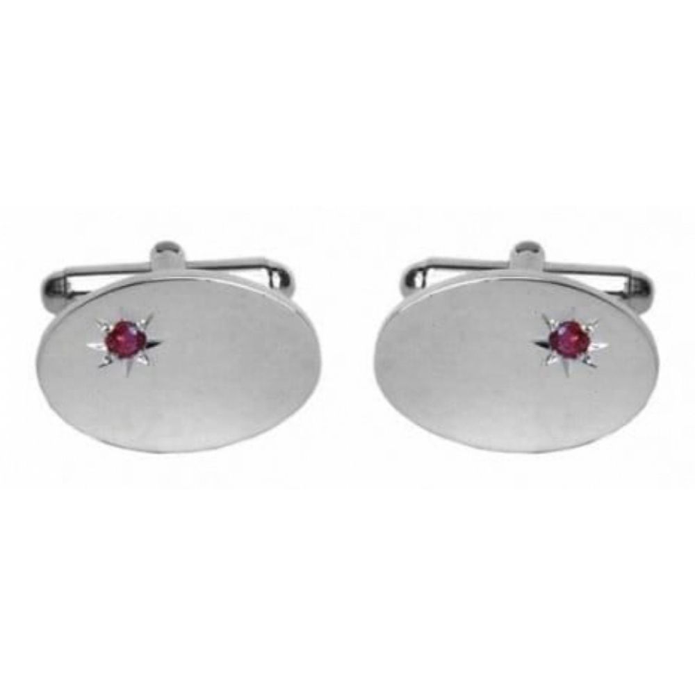 Rhodium Plated Sterling Silver & Real Ruby Cufflinks