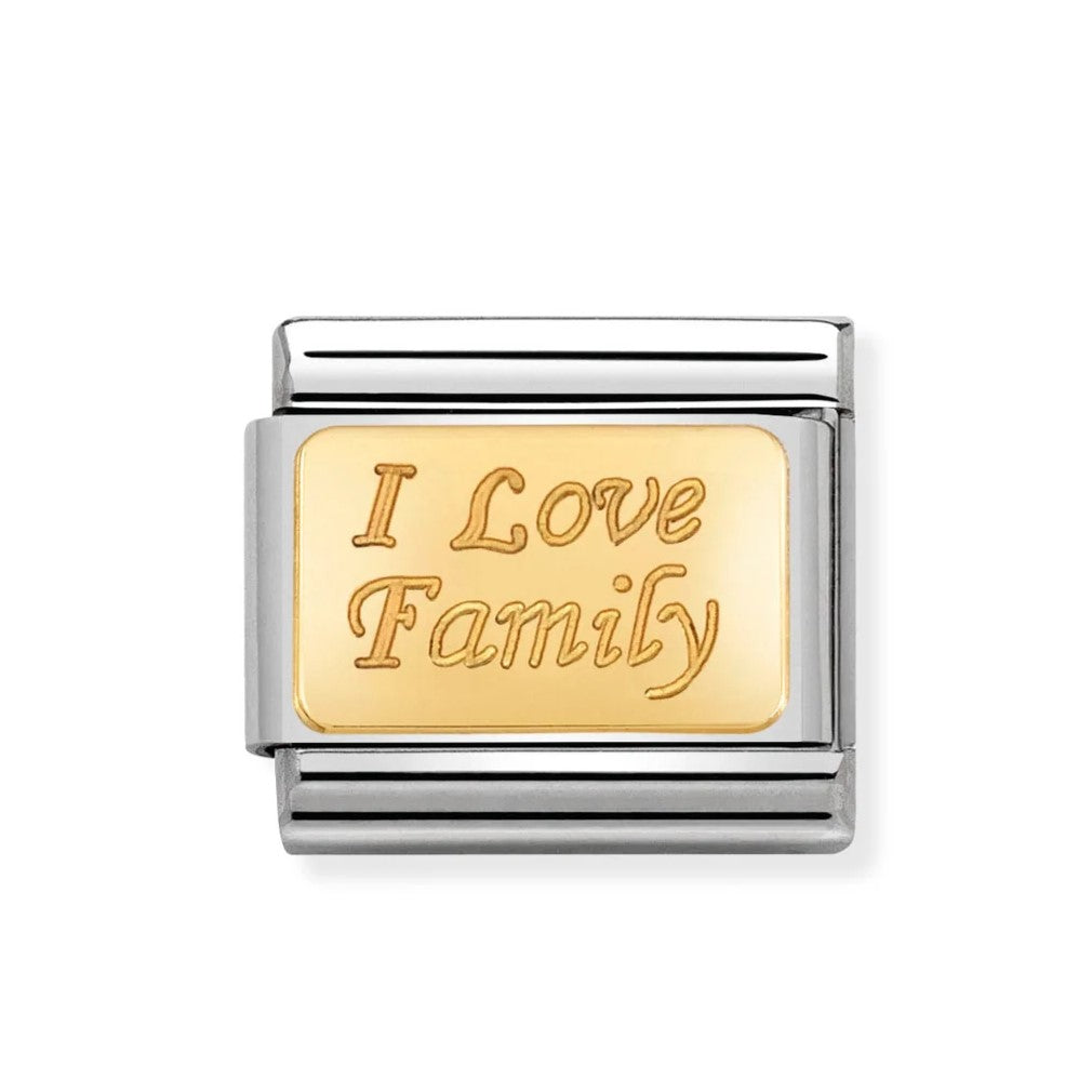 Composable Classic Engraved I Love Family In Stainless Steel With 18k Gold Charm