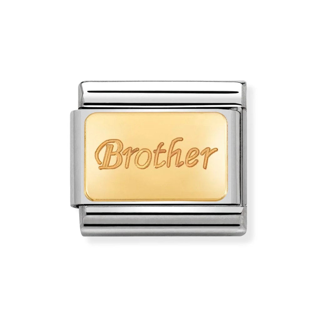Composable Classic Engraved Brother In Stainless Steel With 18k Gold Charm