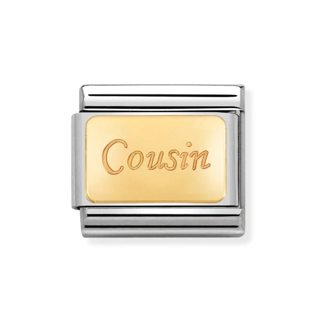 Composable Classic Engraved Cousin In Stainless Steel With 18k Gold Charm