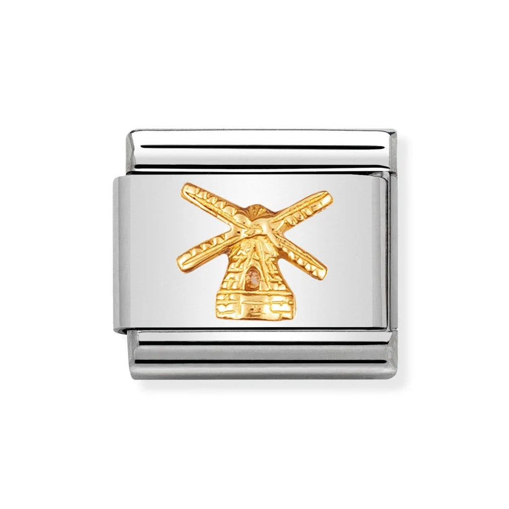 Classic Windmill In Stainless Steel With 18k Gold Charm