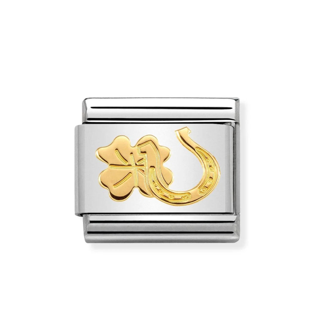 Stainless Steel & Gold Horseshoe and Clover Classic Link