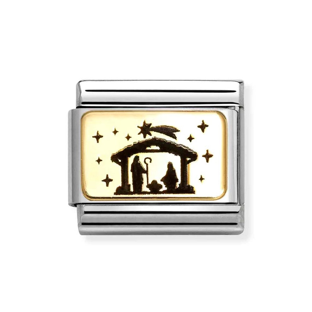 Composable Classic Link With Black Enamel Nativity In 18K Gold