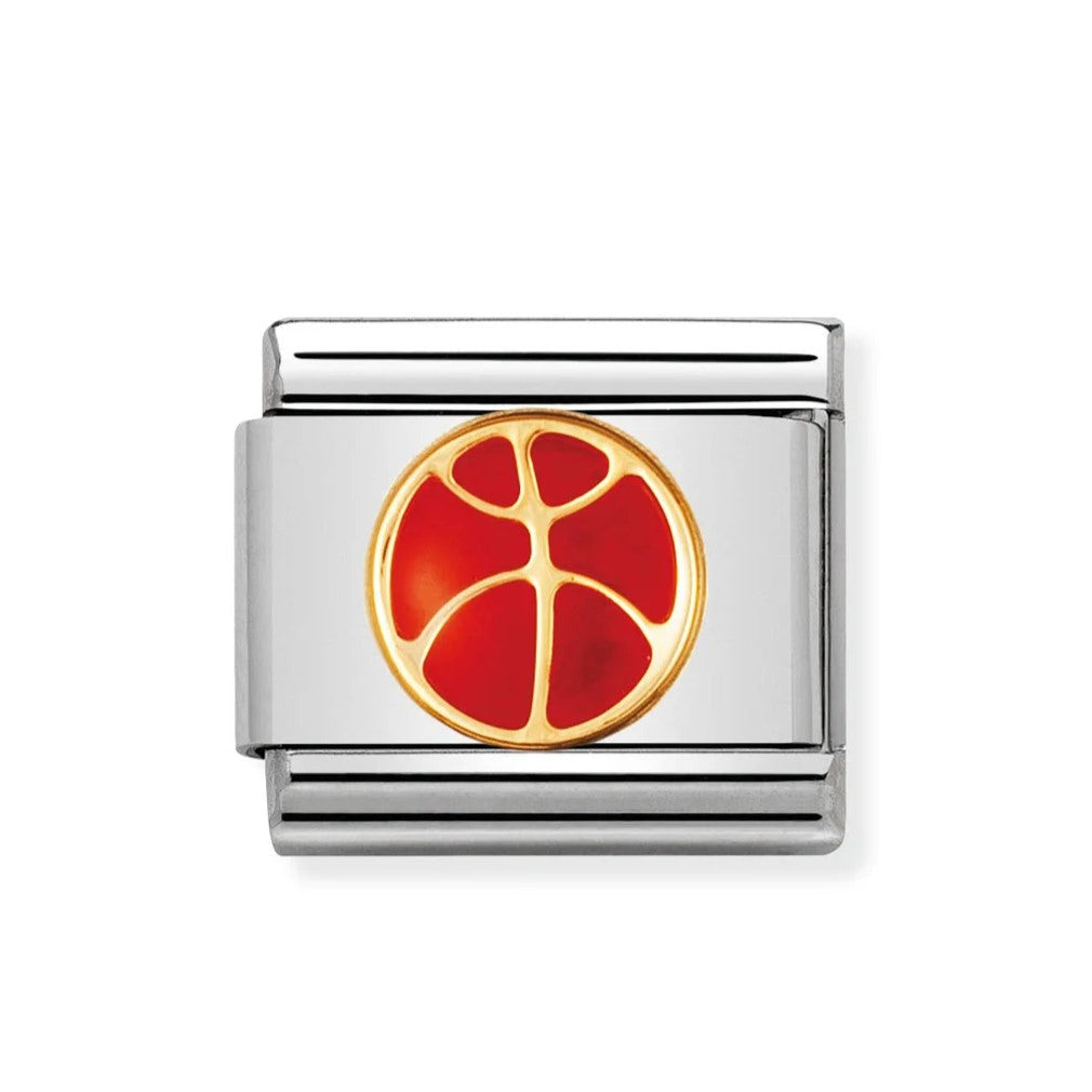 Classic Basket Ball In Stainless Steel With Enamel & 18k Gold Charm