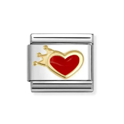 Composable Classic Red Heart With Crown In 18K Gold & Enamel Charm