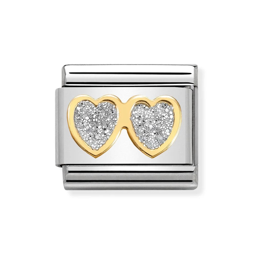 Composable Classic Glitter Double Silver Hearts Link