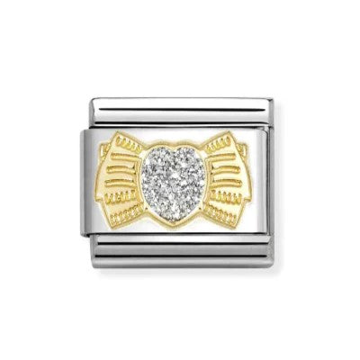 Composable Classic Glitter Heart With Bow In 18K Gold & Enamel Charm