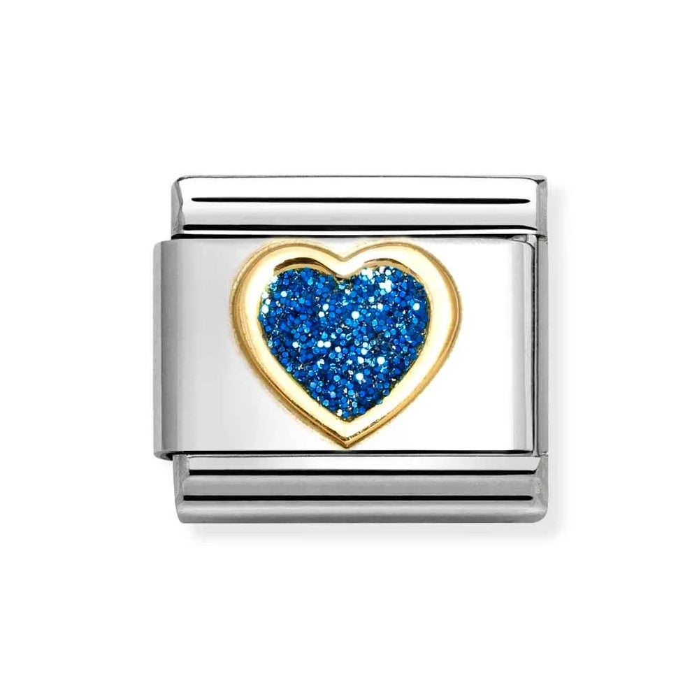 Composable Classic Link With Heart In 18K Gold & Blue Glitter Enamel