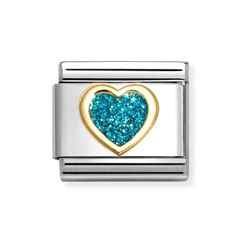 Composable Classic Link With Heart In 18K Gold & Light Blue Glitter Enamel
