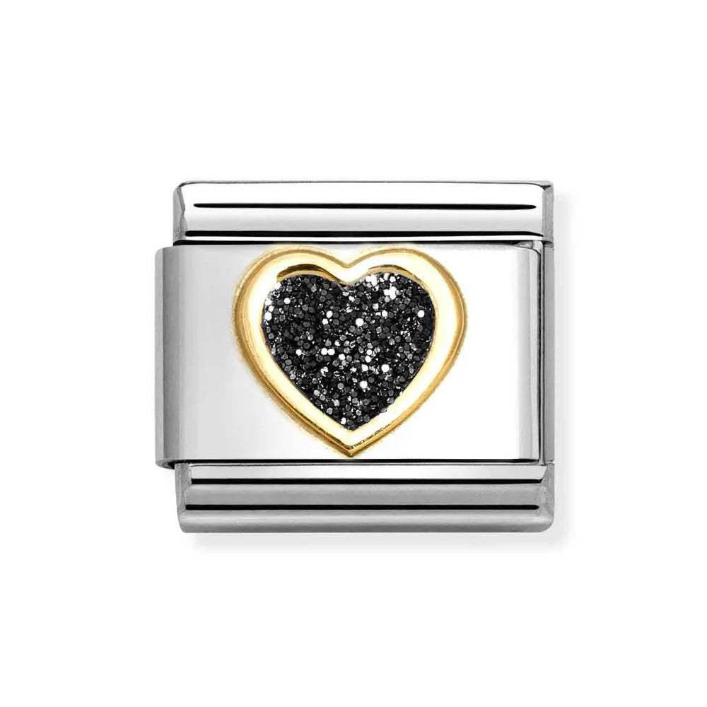 Composable Classic Link With Heart In 18K Gold & Black Glitter Enamel