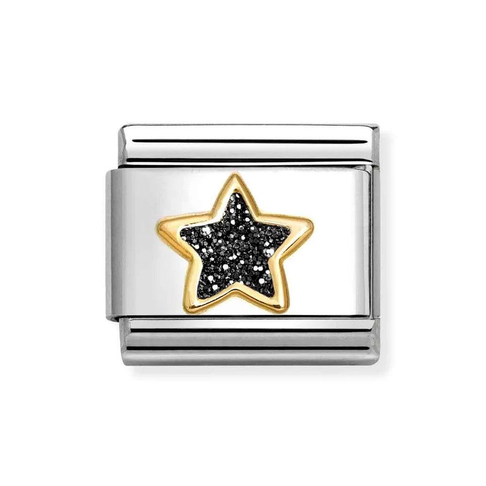 Composable Classic Link With Star In 18K Gold & Black Glitter Enamel