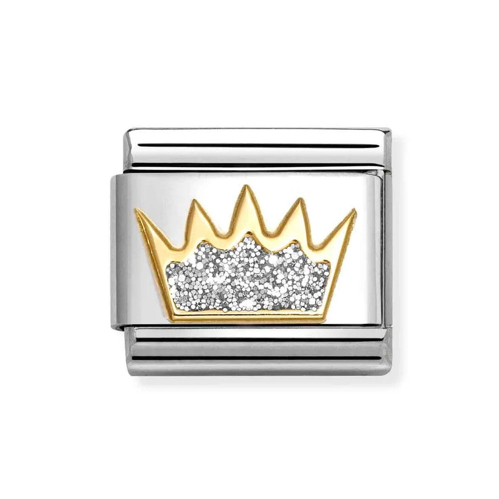 Composable Classic Link With Crown In 18K Gold & Black Glitter Enamel