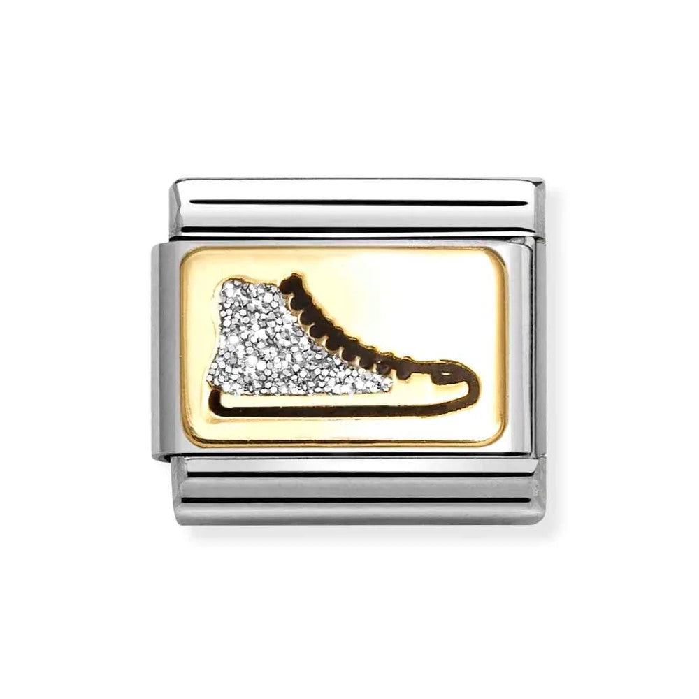 Composable Classic Link With Sneaker In 18K Gold & Silver Glitter Enamel