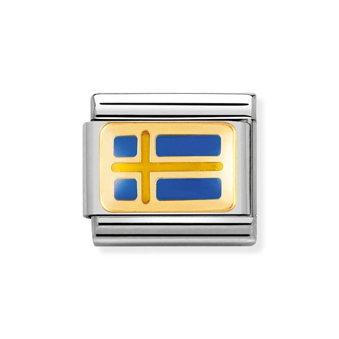 Classic Sweden Flag In Stainless Steel With Enamel & 18k Gold Charm