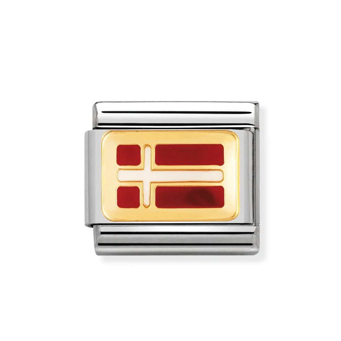 Classic Denmark Flag In Stainless Steel With Enamel & 18k Gold Charm