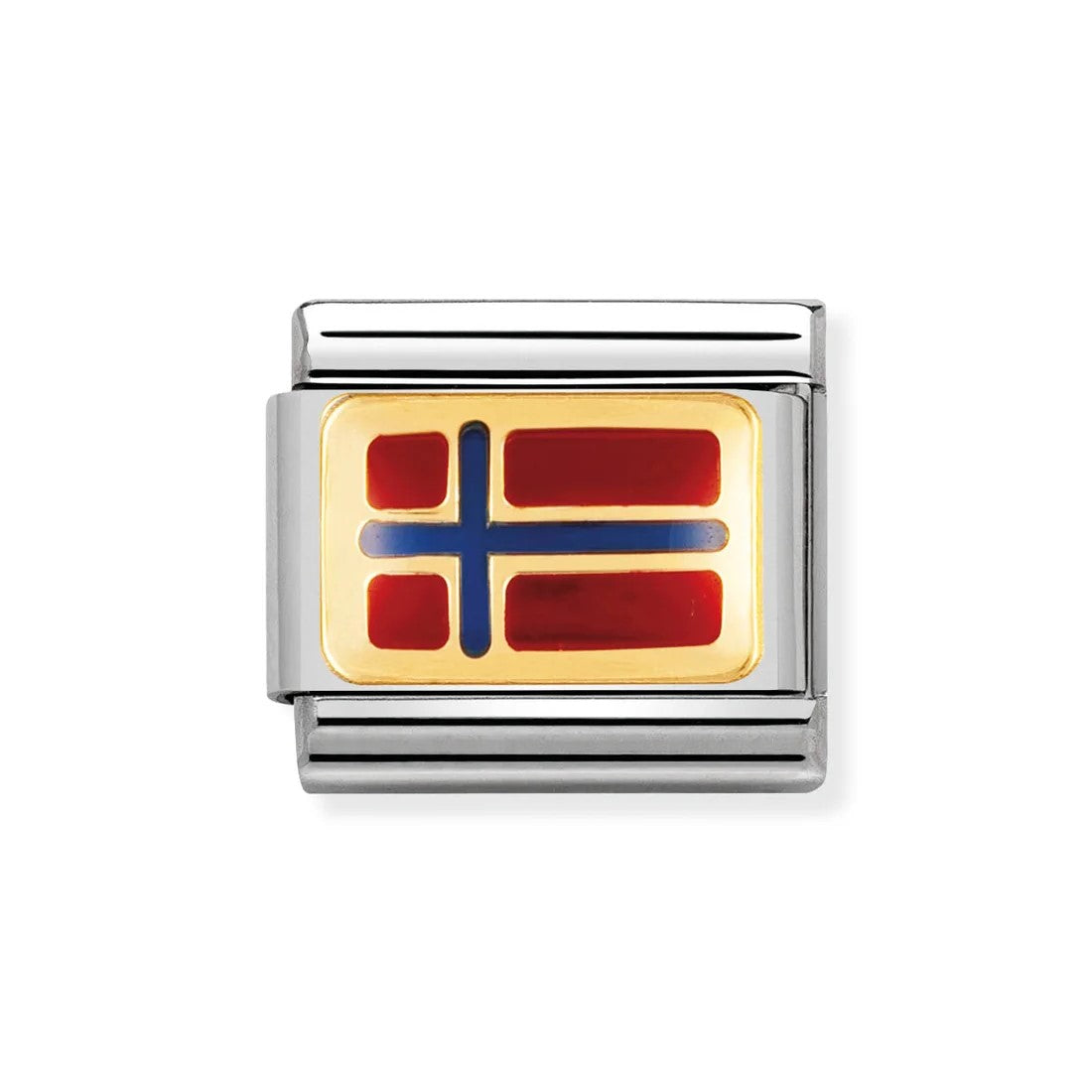 Classic Norway Flag In Stainless Steel With Enamel & 18k Gold Charm