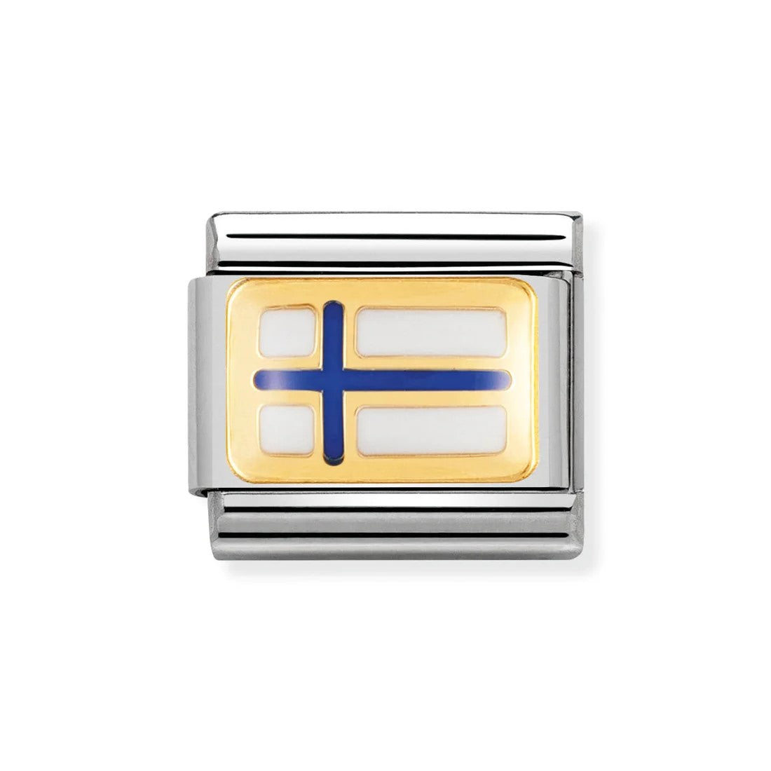 Classic Finland Flag In Stainless Steel With Enamel & 18k Gold Charm
