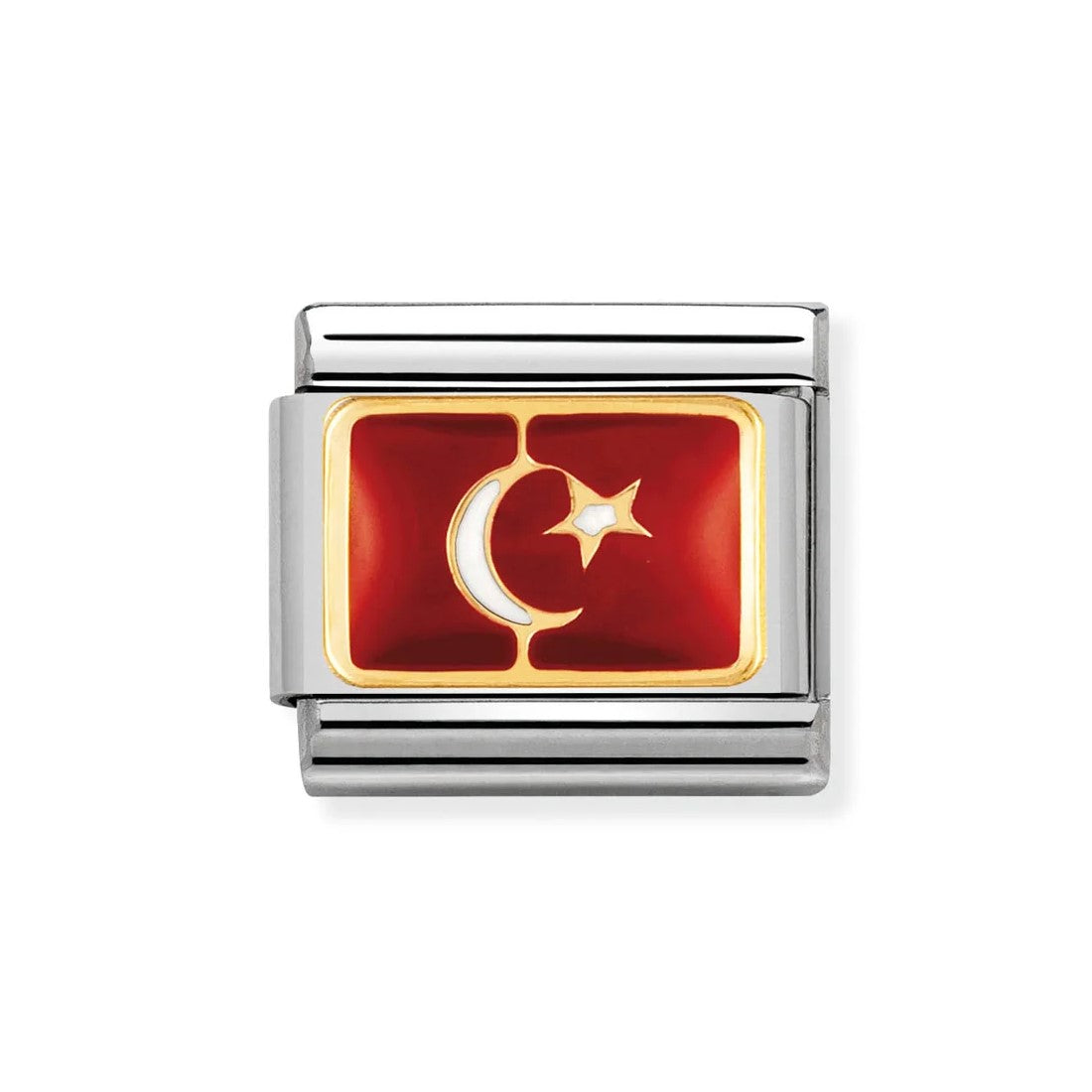 Classic Turkey Flag In Stainless Steel With Enamel & 18k Gold Charm
