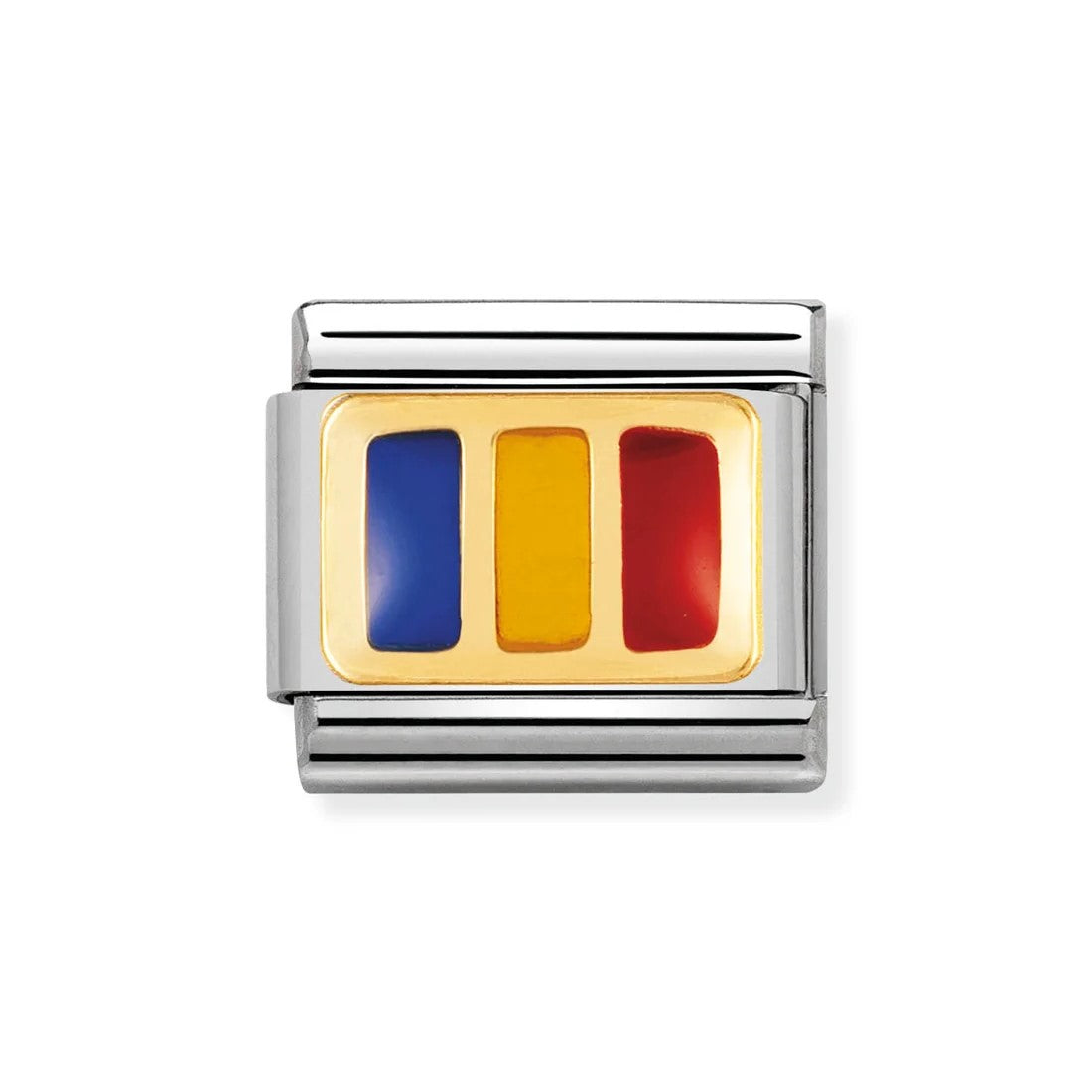 Classic Romania Flag In Stainless Steel With Enamel & 18k Gold Charm