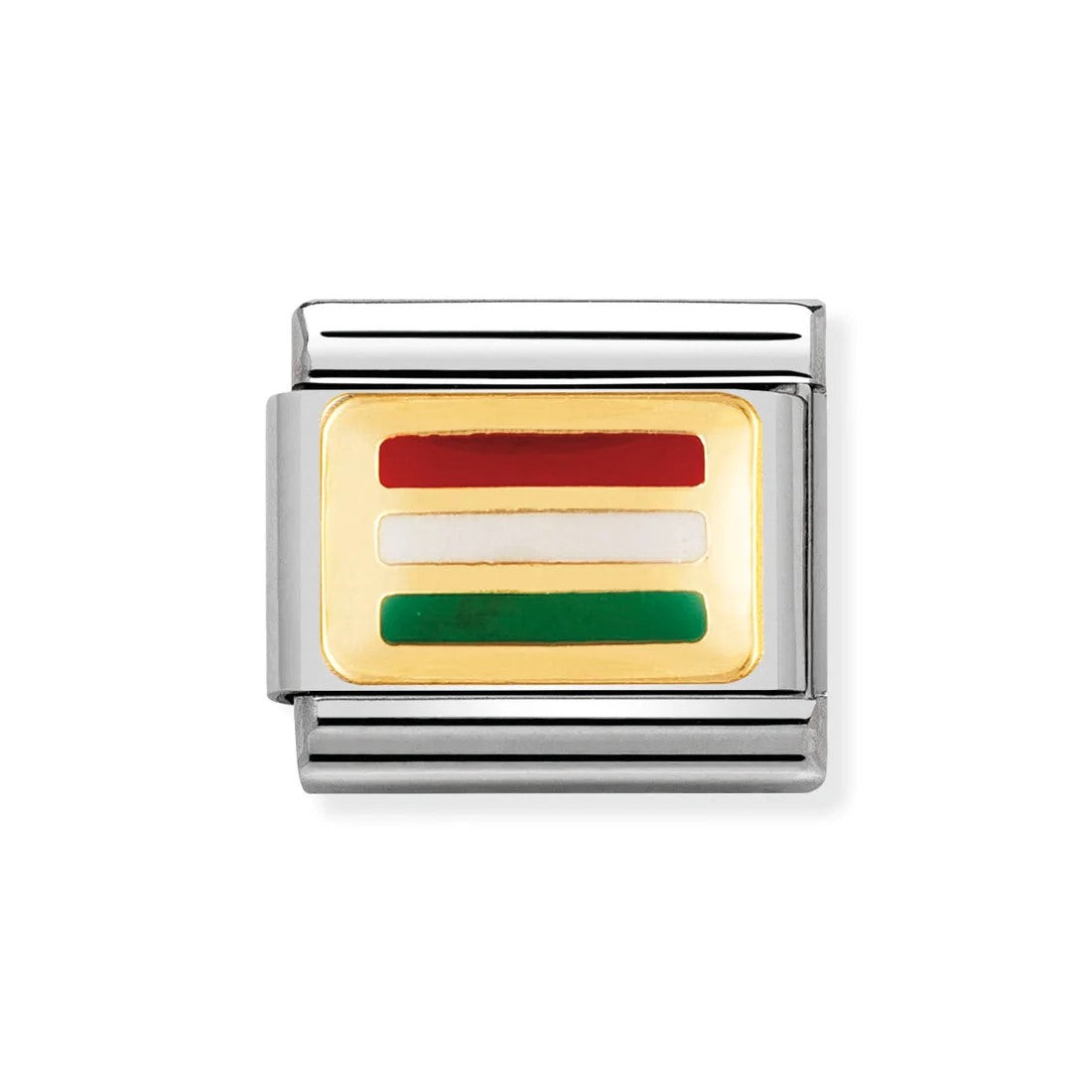 Classic Hungary Flag In Stainless Steel With Enamel & 18k Gold Charm