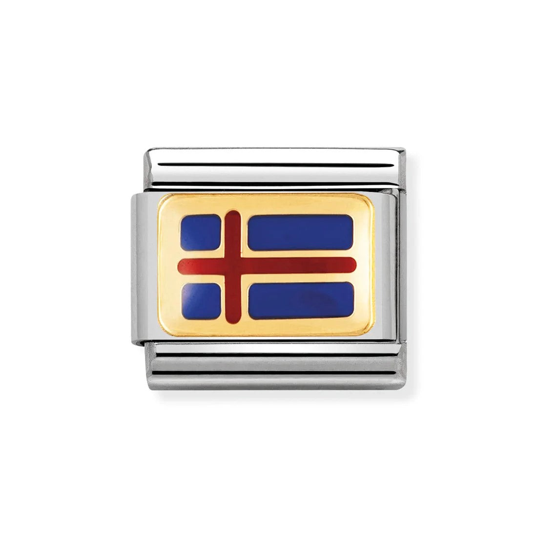 Classic Iceland Flag In Stainless Steel With Enamel & 18k Gold Charm