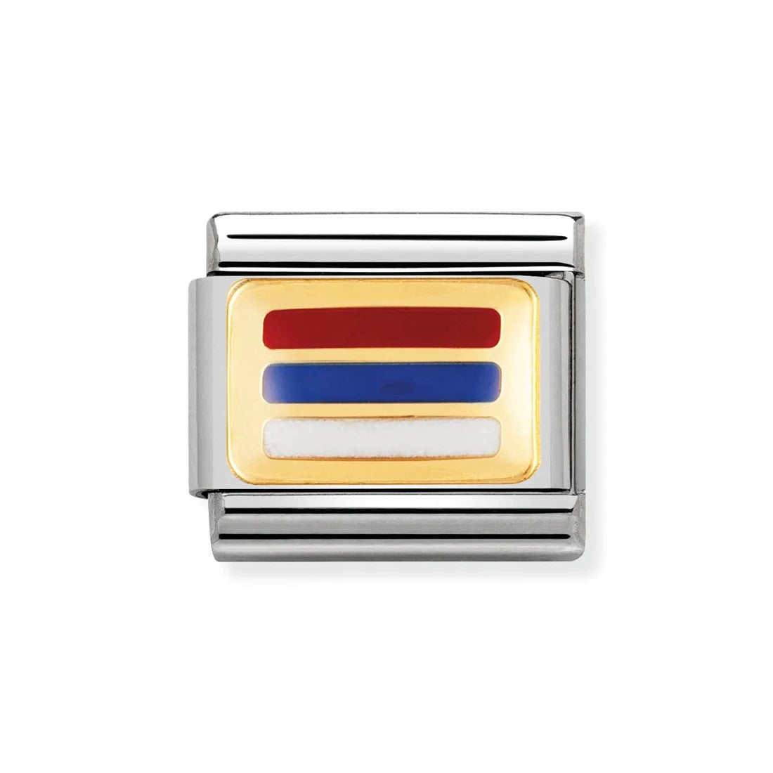 Classic Serbia Flag In Stainless Steel With Enamel & 18k Gold Charm