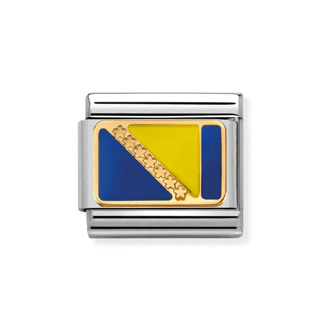 Classic Bosnia & Herzegovina Flag In Stainless Steel With Enamel & 18k Gold Charm