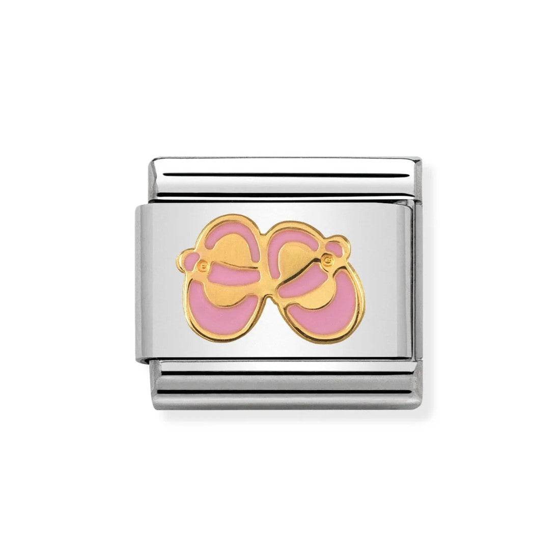 Composable Classic Pink Baby Shoes In Stainless Steel With Enamel And 18k Gold Charm