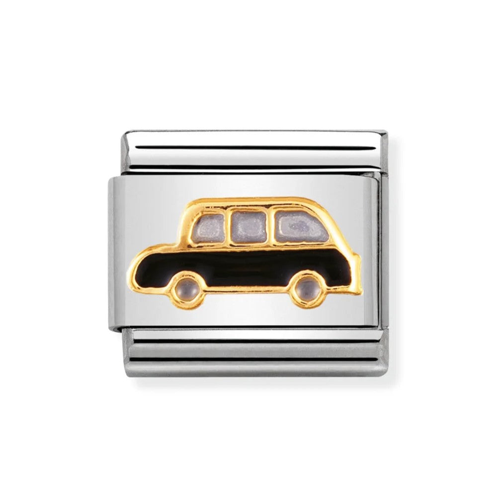 Classic Black Cab In Stainless Steel With Enamel & 18k Gold Charm
