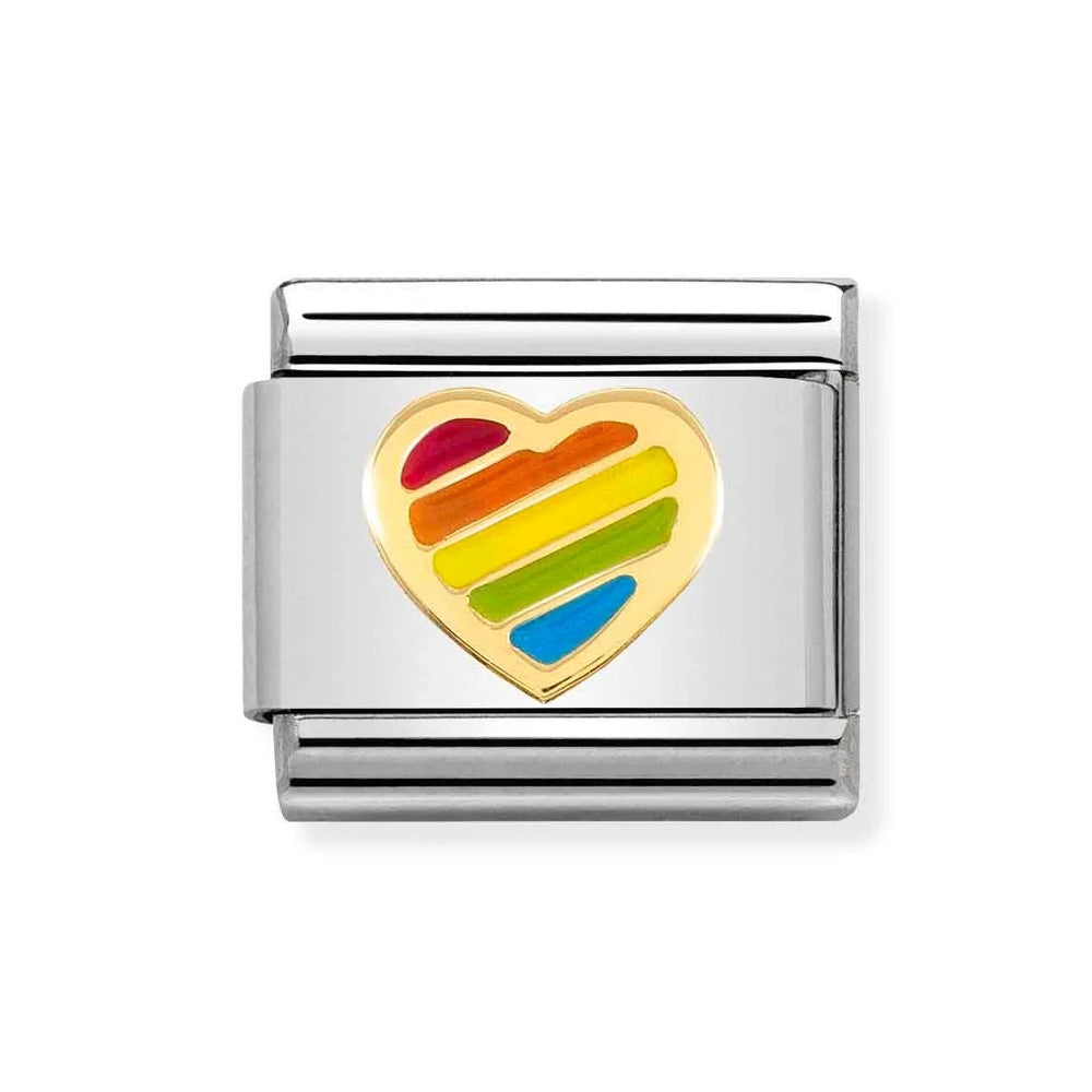 Composable Classic Enamel and Gold Rainbow Heart Link