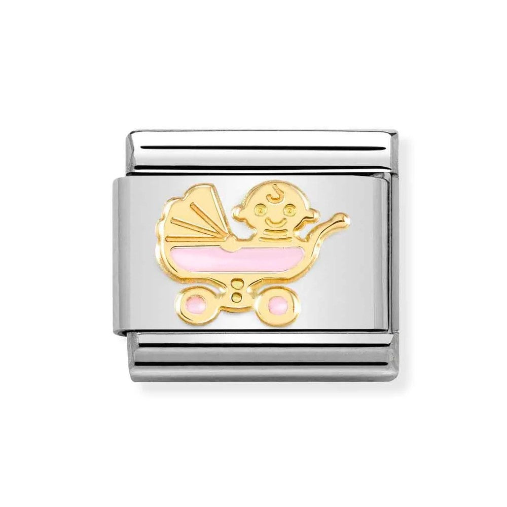 Classic Composable Link in 18K Gold With Pink Baby Carriage Symbol