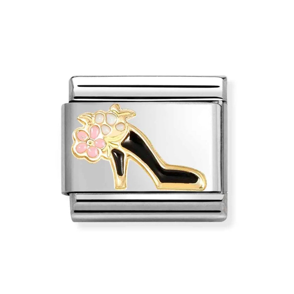 Composable Classic High Heel Shoe With Flower In 18K Gold & Enamel Charm
