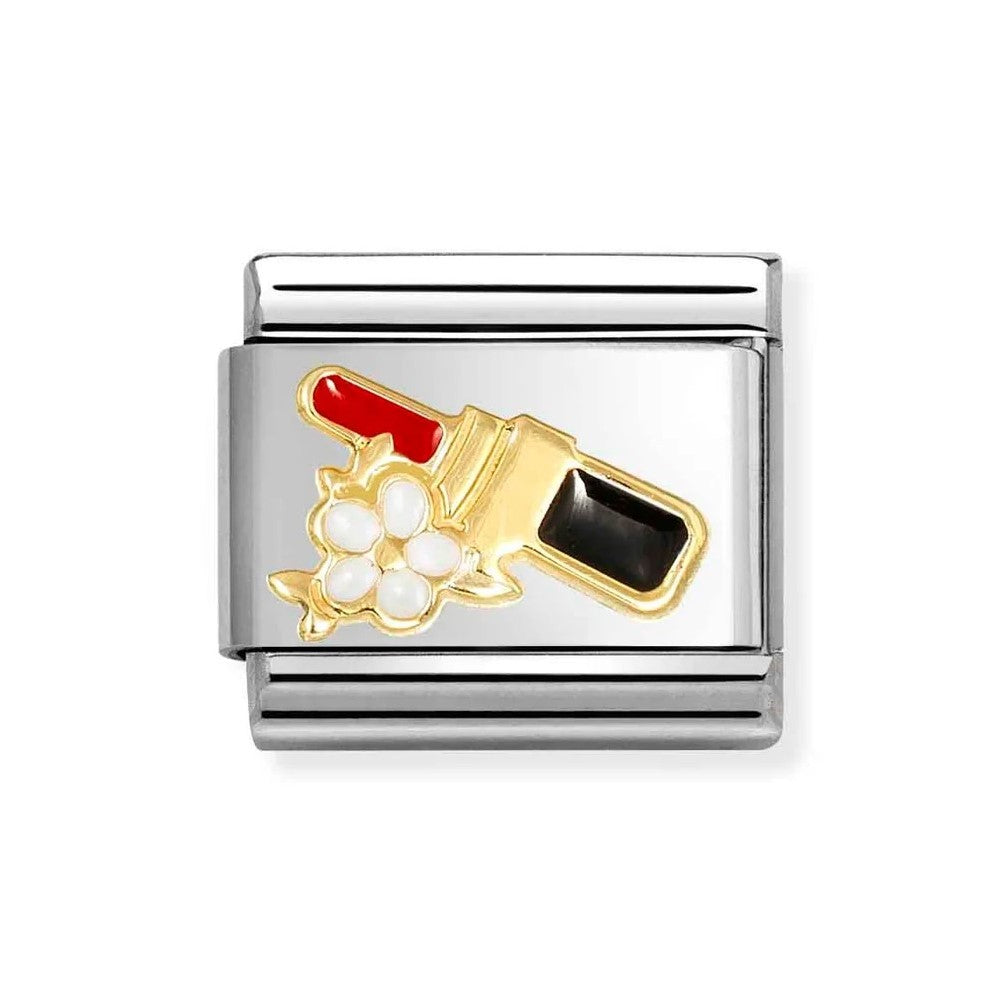 Composable Classic Red Lipstick With Flower In 18K Gold & Enamel Charm