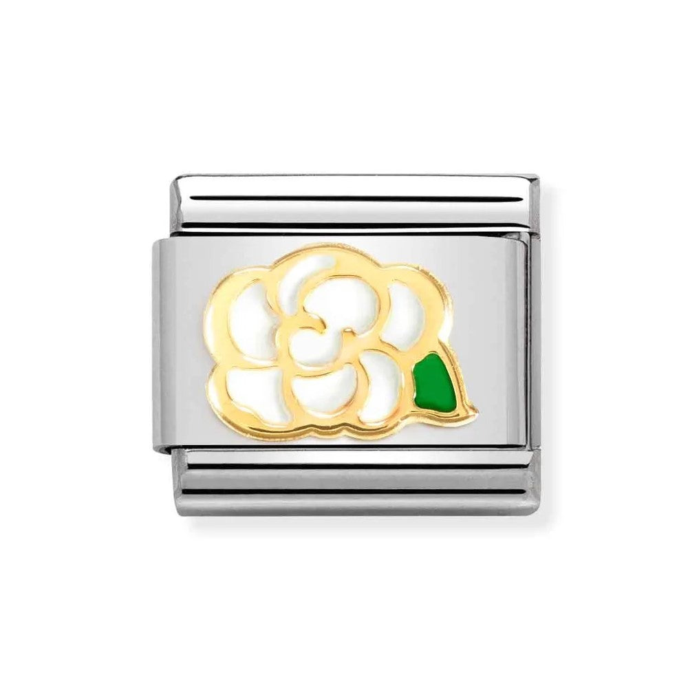 Composable Classic Link In 18K Gold & Enamel White Camelia Symbol
