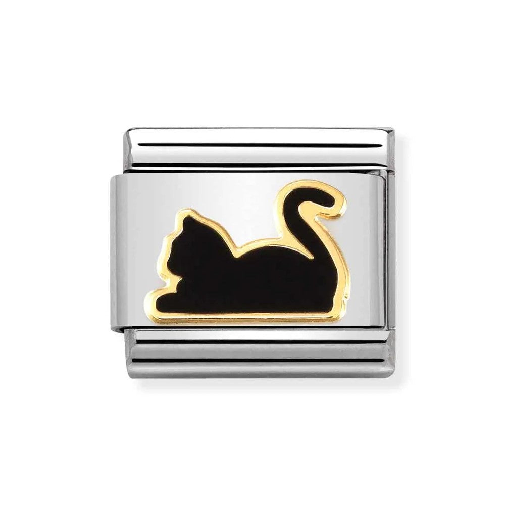 Classic Link In 18K Gold & Enamel Black Cat