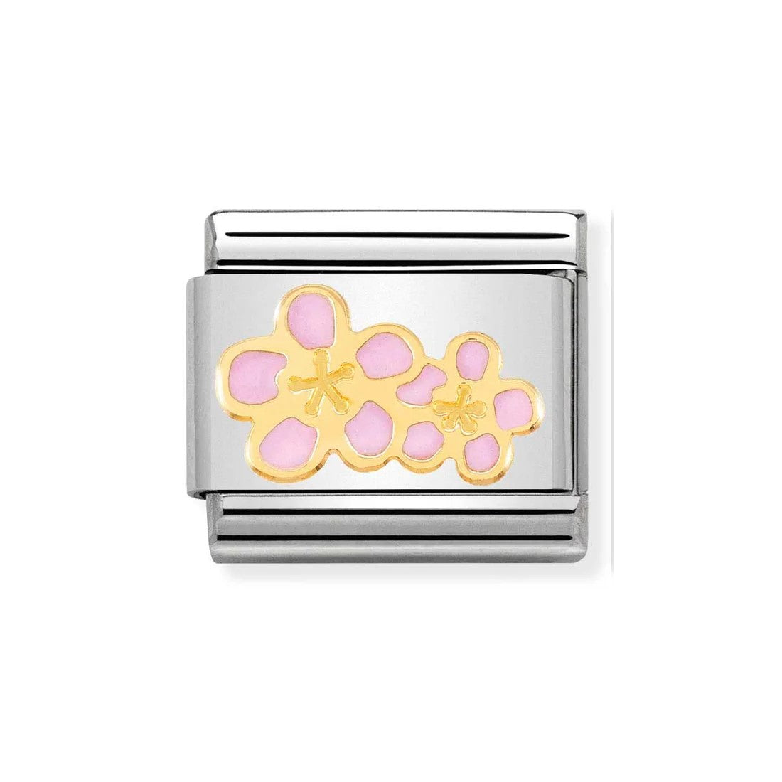 Composable Classic 18k Gold & Pink Peach Flowers Steel Charm