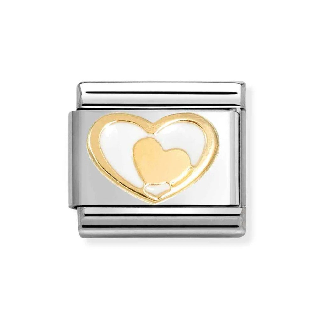 Composable Classic White Heart With Gold Heart In 18K Gold & Enamel Charm