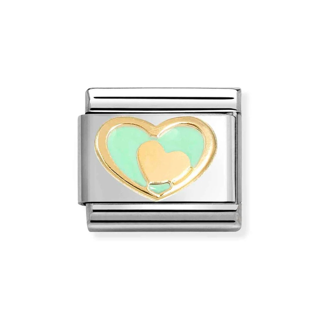 Composable Classic Green Heart With Gold Heart In 18K Gold & Enamel Charm