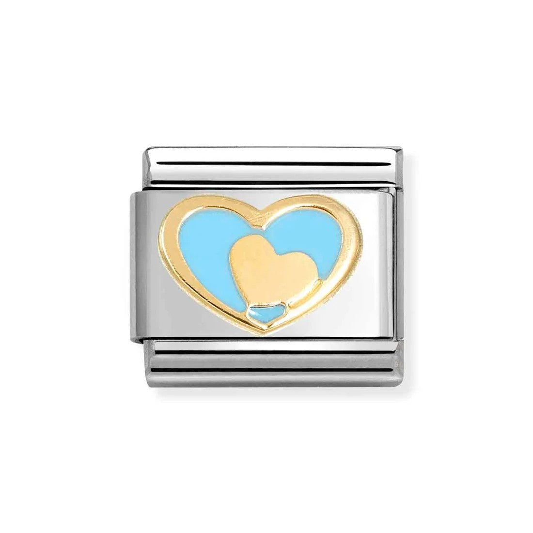 Composable Classic Blue Heart With Gold Heart In 18K Gold & Enamel Charm