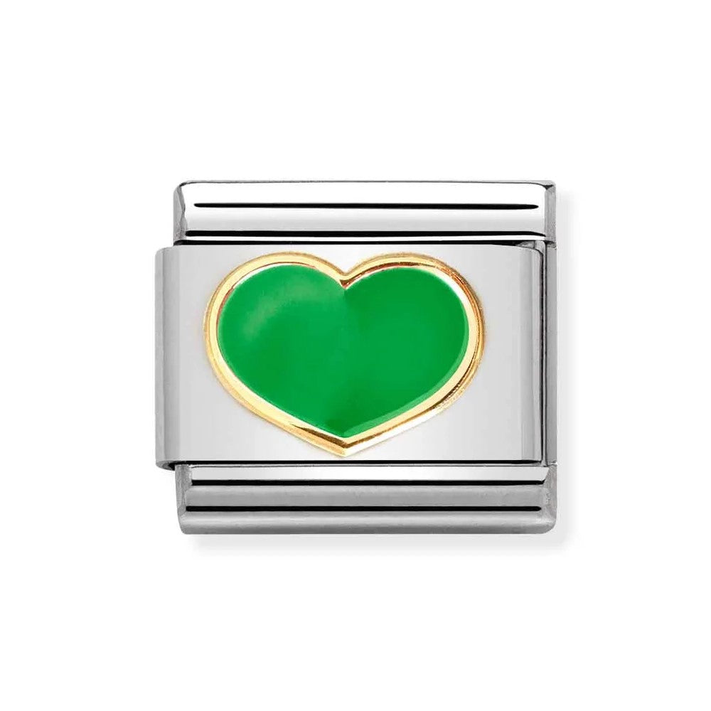 Classic Link In 18K Gold & Enamel Green Heart