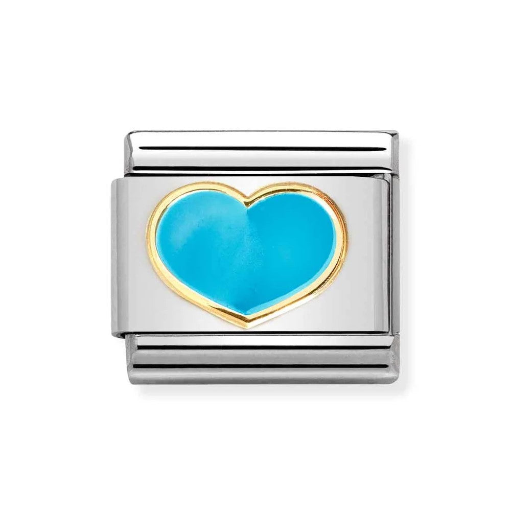 Classic Link In 18K Gold & Enamel Turquoise Heart