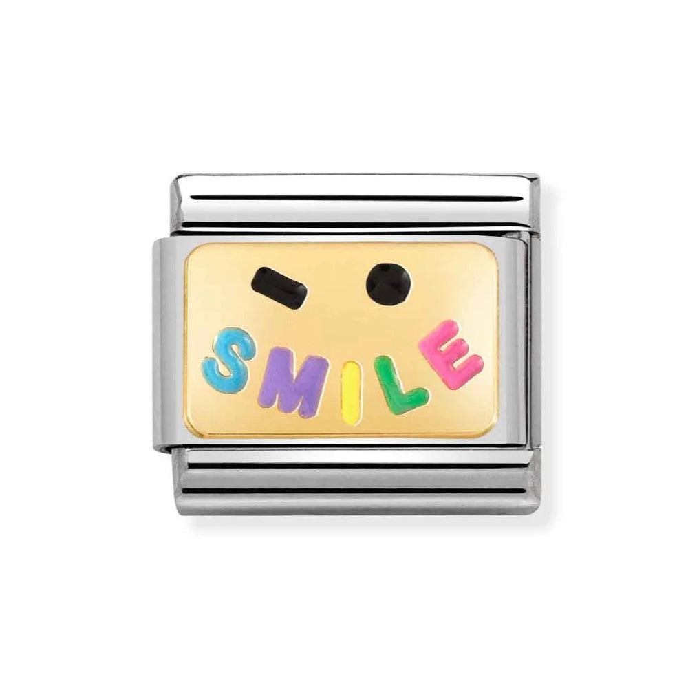 Classic Link In 18K Gold With Enamel SMILE Text