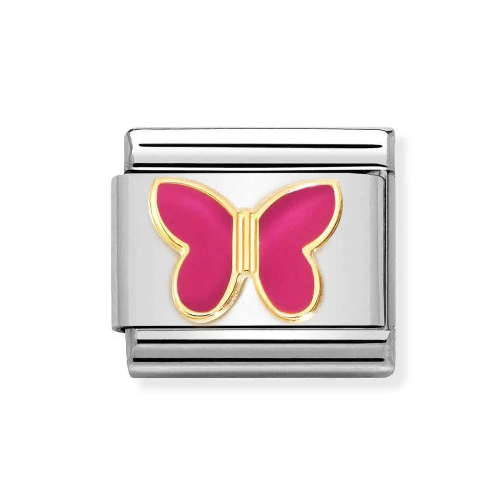 Classic Link In 18K Gold With Fuchsia Butterfly