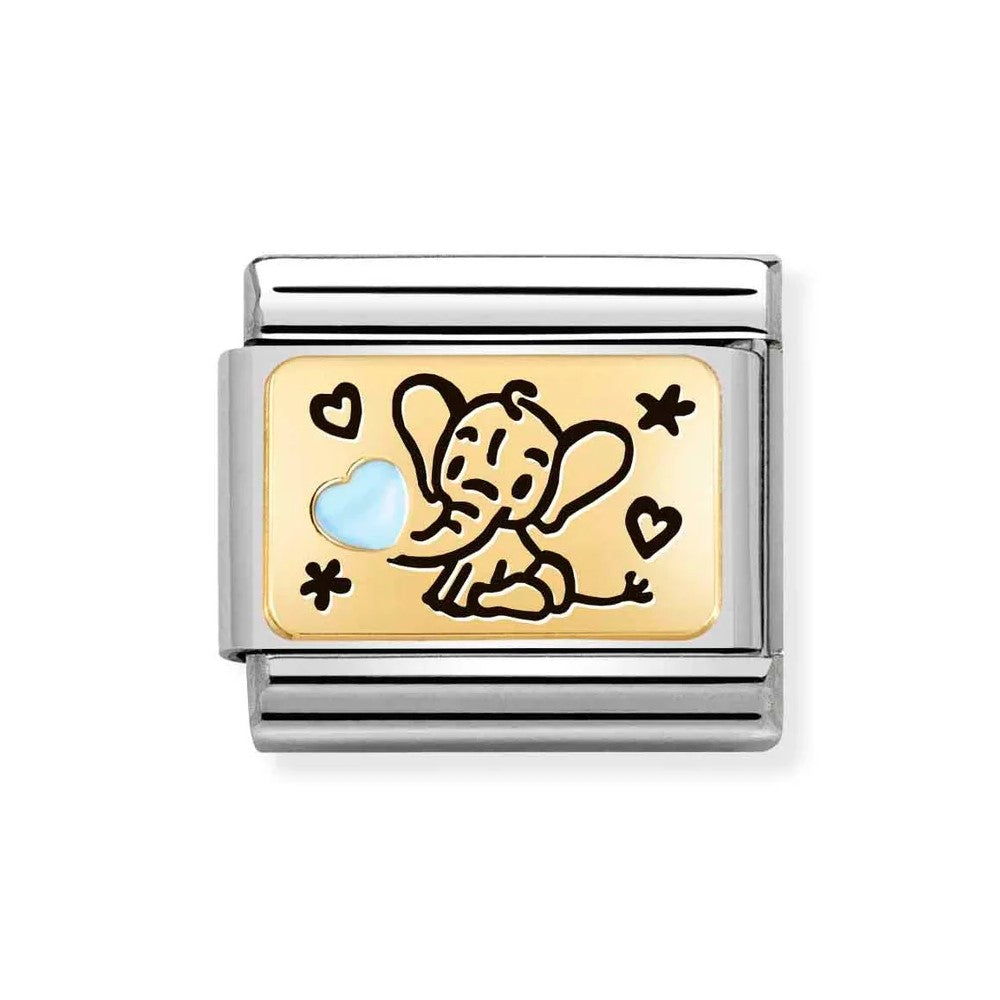 Classic Composable Link in 18K Gold With Light Blue Elephant Symbol