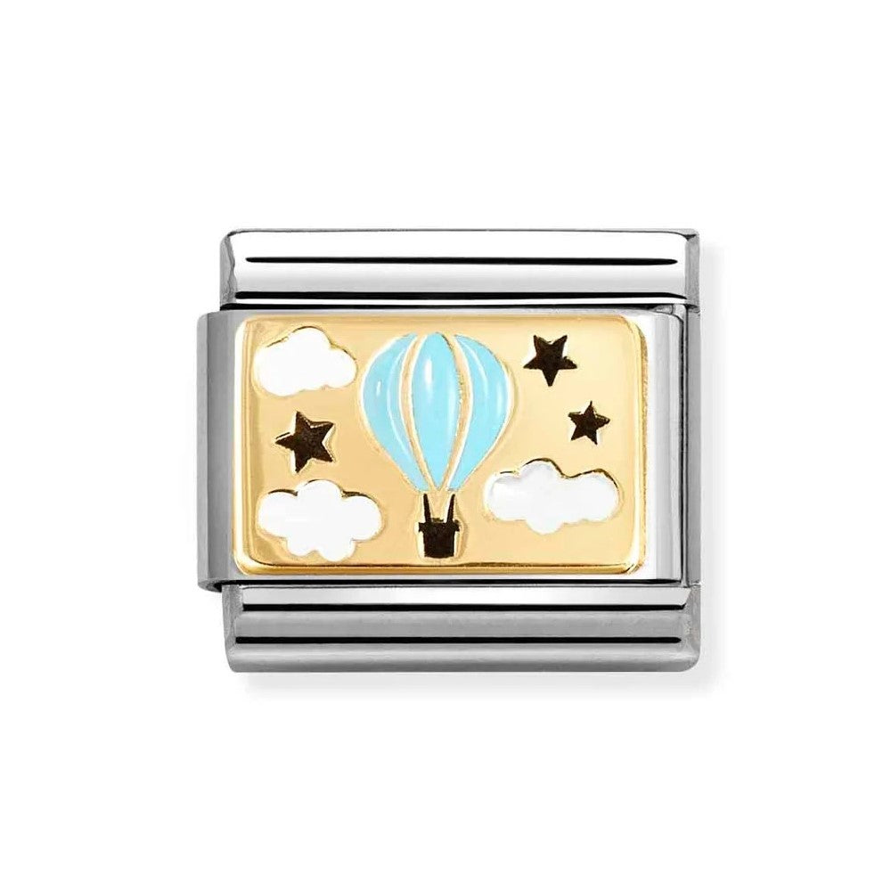 Composable Classic Blue Hot Air Balloon In 18K Gold & Enamel Charm