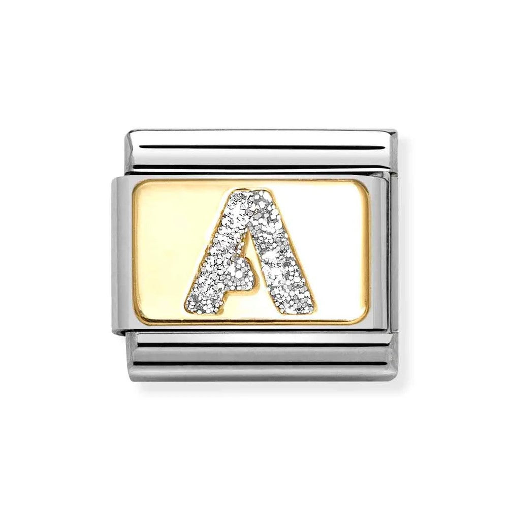 Composable Classic Link With Letter A In 18K Gold & Silver Glitter Enamel